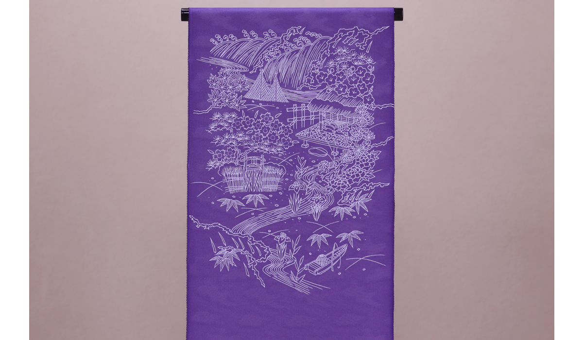 手描き友禅 染名古屋帯「御所解模様」