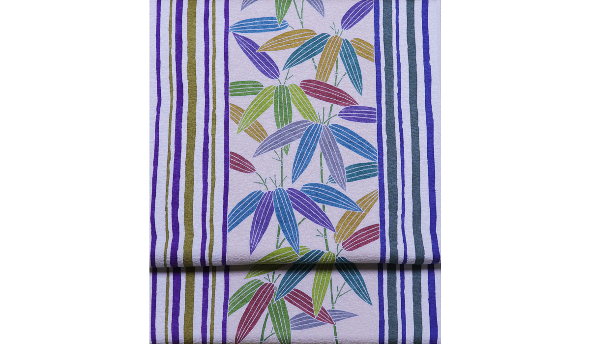 手描き友禅 染名古屋帯「笹によろけ縞模様」 お太鼓