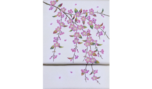 手描き友禅 染名古屋帯 枝垂れ桜