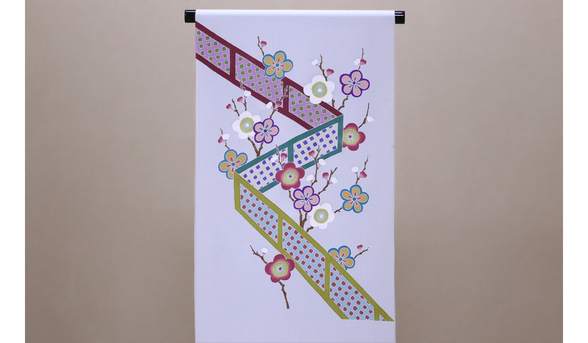 手描き友禅 染名古屋帯「梅垣根疋田模様」