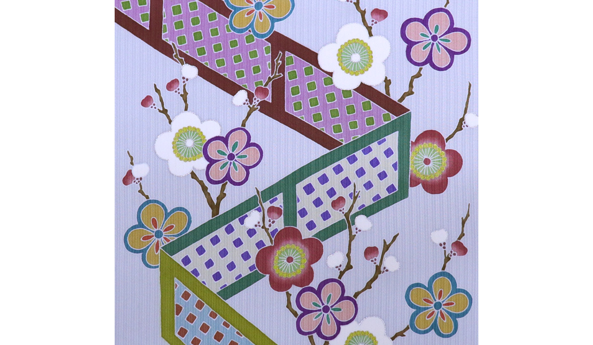 手描き友禅 染名古屋帯「梅垣根疋田模様」 拡大